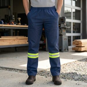 Calça de Brim Profissional Com Faixa Refletiva Azul Marinho
